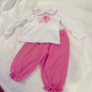 Little English elephant long sleeve top with hot pink Stitchy Fish pants